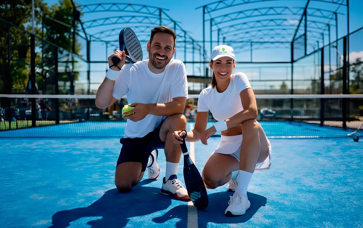 Padel players on a court in Athens
